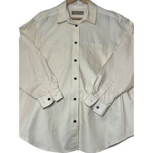 Marsh Landing Women White Long-Sleeve Shirt Button-Down Cotton Large Pockets